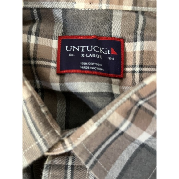 Untuckit 100%Cotton LS Button Up‎ XL Brown/Gray Plaid - Picture 4 of 7